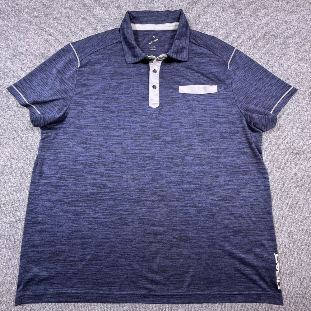 HEAD Mens Performance‎ Polo Shirt XXL Navy Blue Heather Athletic Tennis